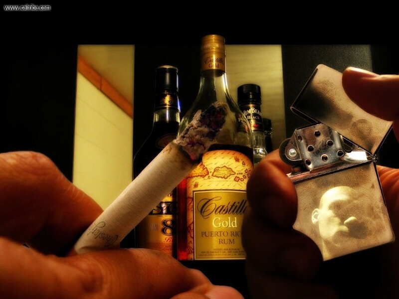 Hands Holding Cigarette and Lighter