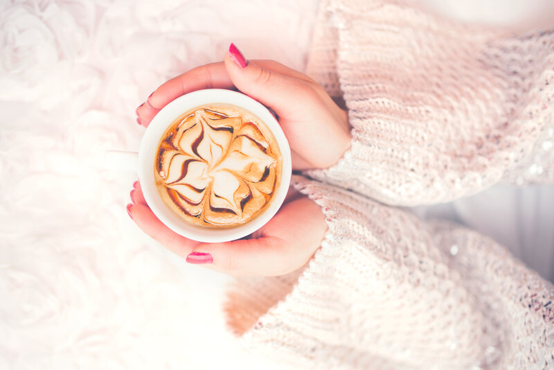 Hands Holding Coffee Cup — White