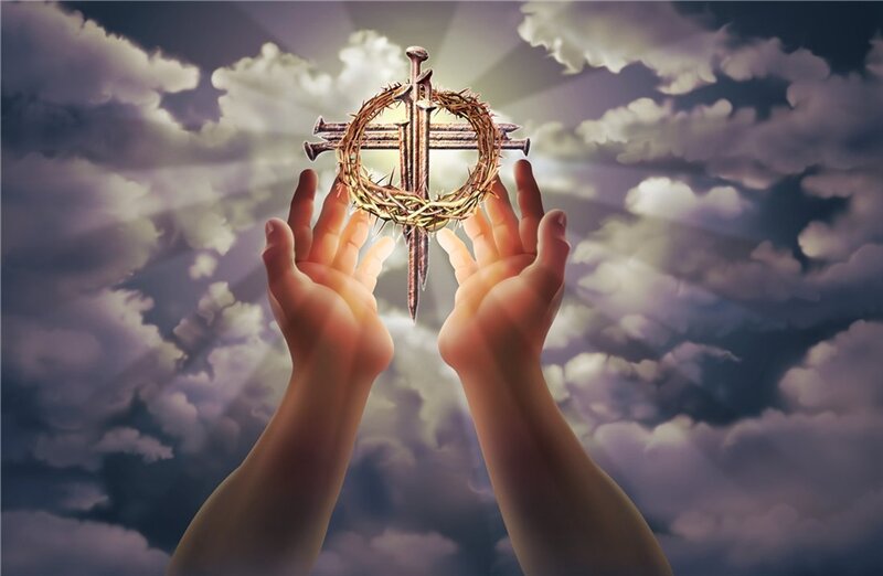 Hands Holding Crown of Thorns — Purple