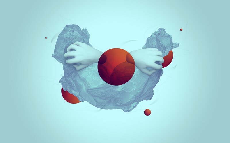 Hands Holding Crumpled Paper — Blue