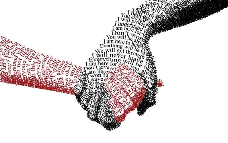 Hands Holding Each Other — Red, Supportive, Illustration