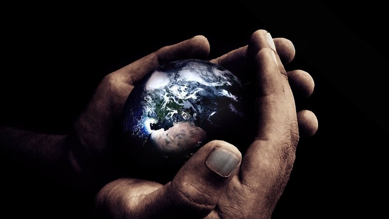Hands Holding Earth — Black, Dramatic, Photograph