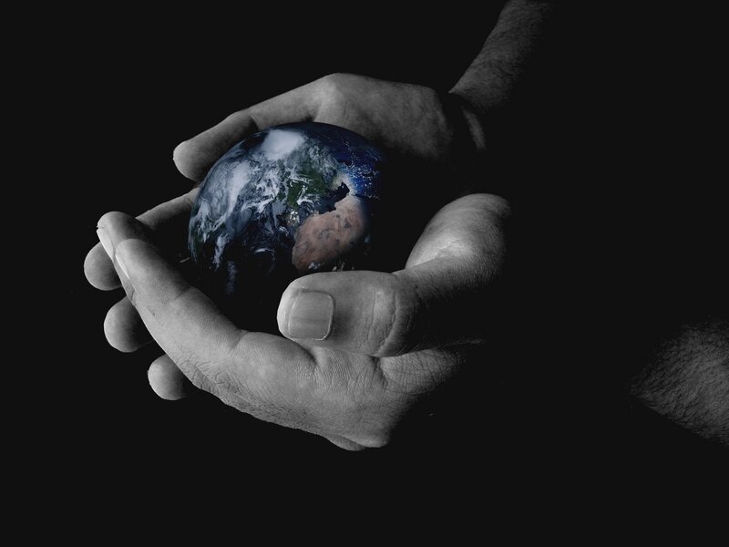 Hands Holding Earth — Black, Dramatic, Photograph, White