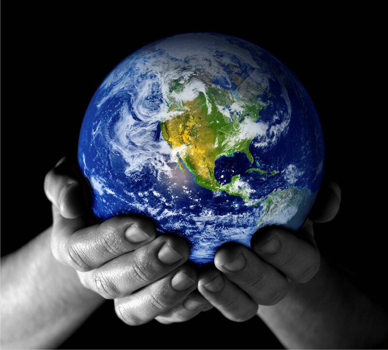 Hands Holding Earth — Blue, Dramatic, Photograph, Clouds