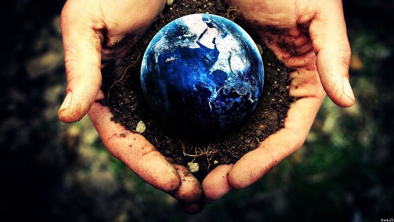 Hands Holding Earth — Blue, Dramatic, Photograph, Soil, Roots, Brown, White