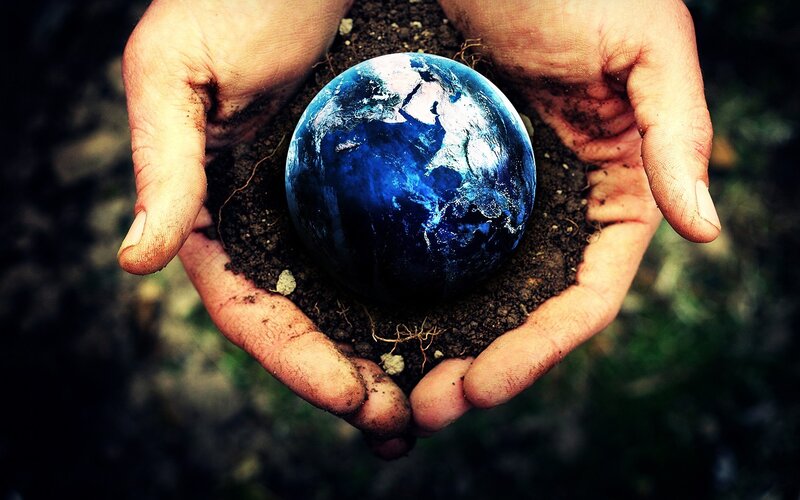 Hands Holding Earth — Blue, Dramatic, Photograph, Soil, Roots