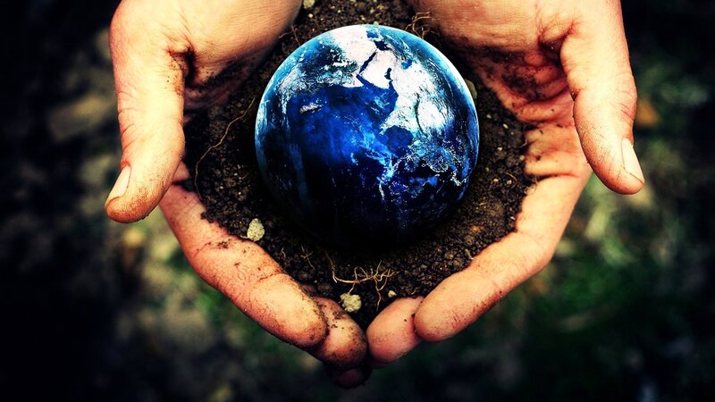 Hands Holding Earth — Blue, Dramatic, Photograph