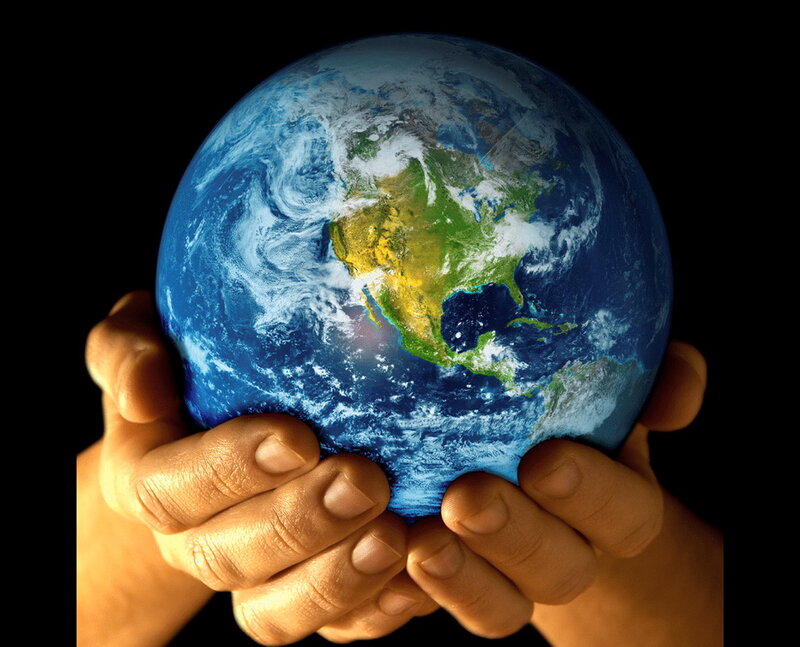 Hands Holding Earth — Blue, Dramatic