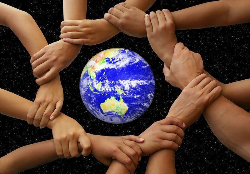 Hands Holding Earth — Blue, United