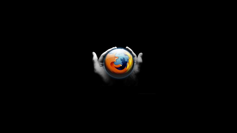 Hands Holding Firefox Logo — Black, Dramatic