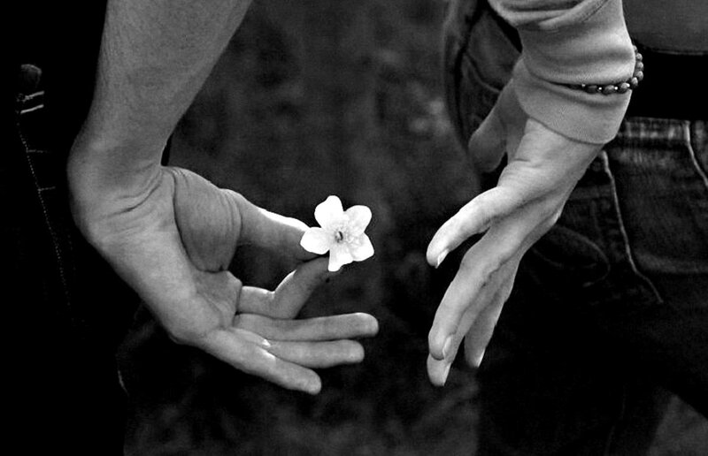 Hands Holding Flower — Black, Intimate