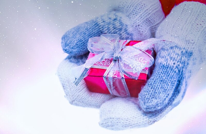 Hands Holding Gift Box — White, Festive