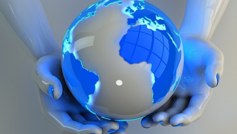 Hands Holding Globe — Blue, Calm, 3d Render