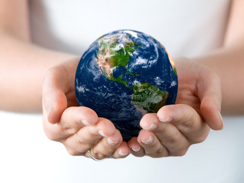 Hands Holding Globe — Blue, Calm, Photograph, Green
