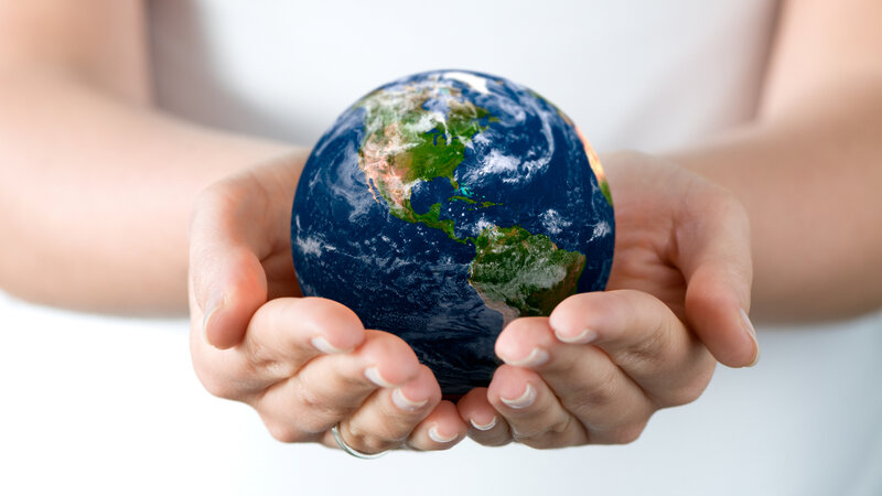 Hands Holding Globe — Blue, Calm, Photograph, Ring