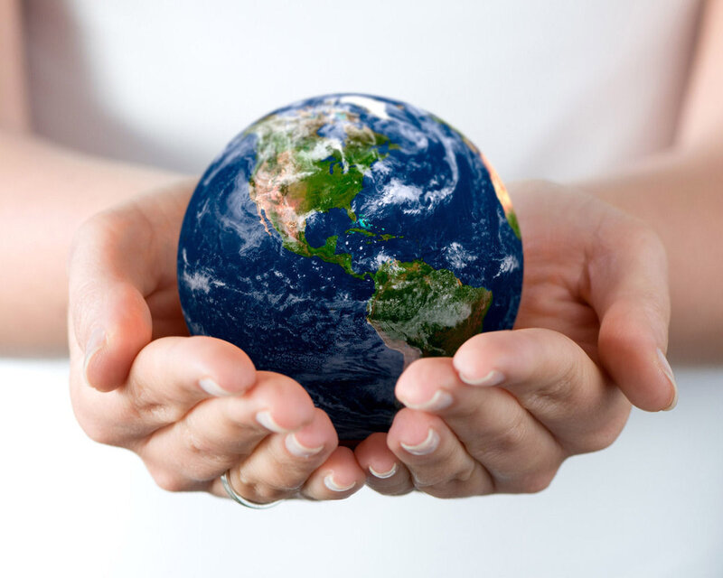 Hands Holding Globe — Blue, Calm