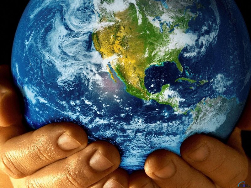 Hands Holding Globe — Blue, Dramatic, Digital Art