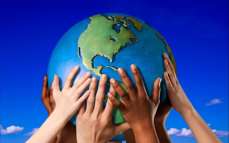 Hands Holding Globe — Blue, Hopeful, Afternoon, Digital Art