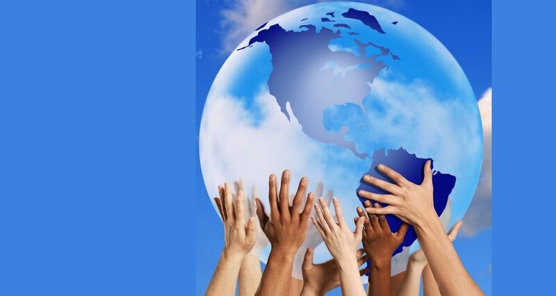 Hands Holding Globe — Blue, Hopeful, Afternoon
