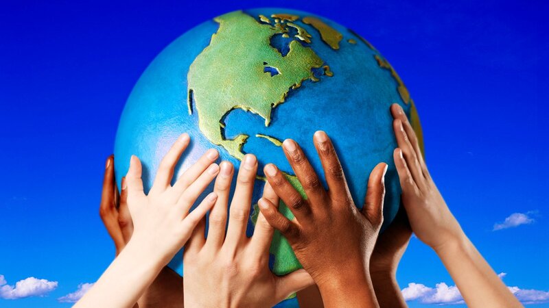 Hands Holding Globe — Blue, Hopeful