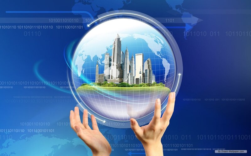 Hands Holding Globe — Blue, Technological