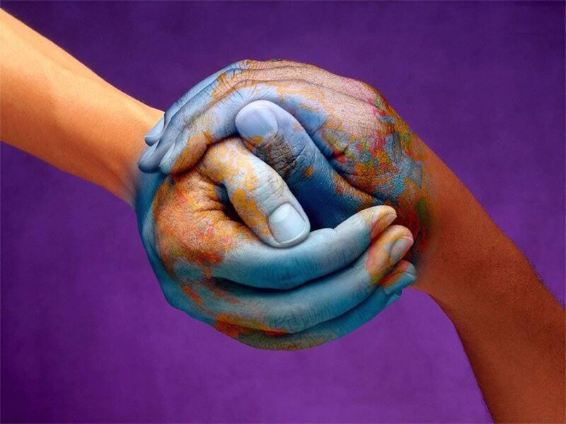 Hands Holding Globe — Purple