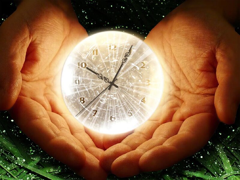 Hands Holding Glowing Clock — Green