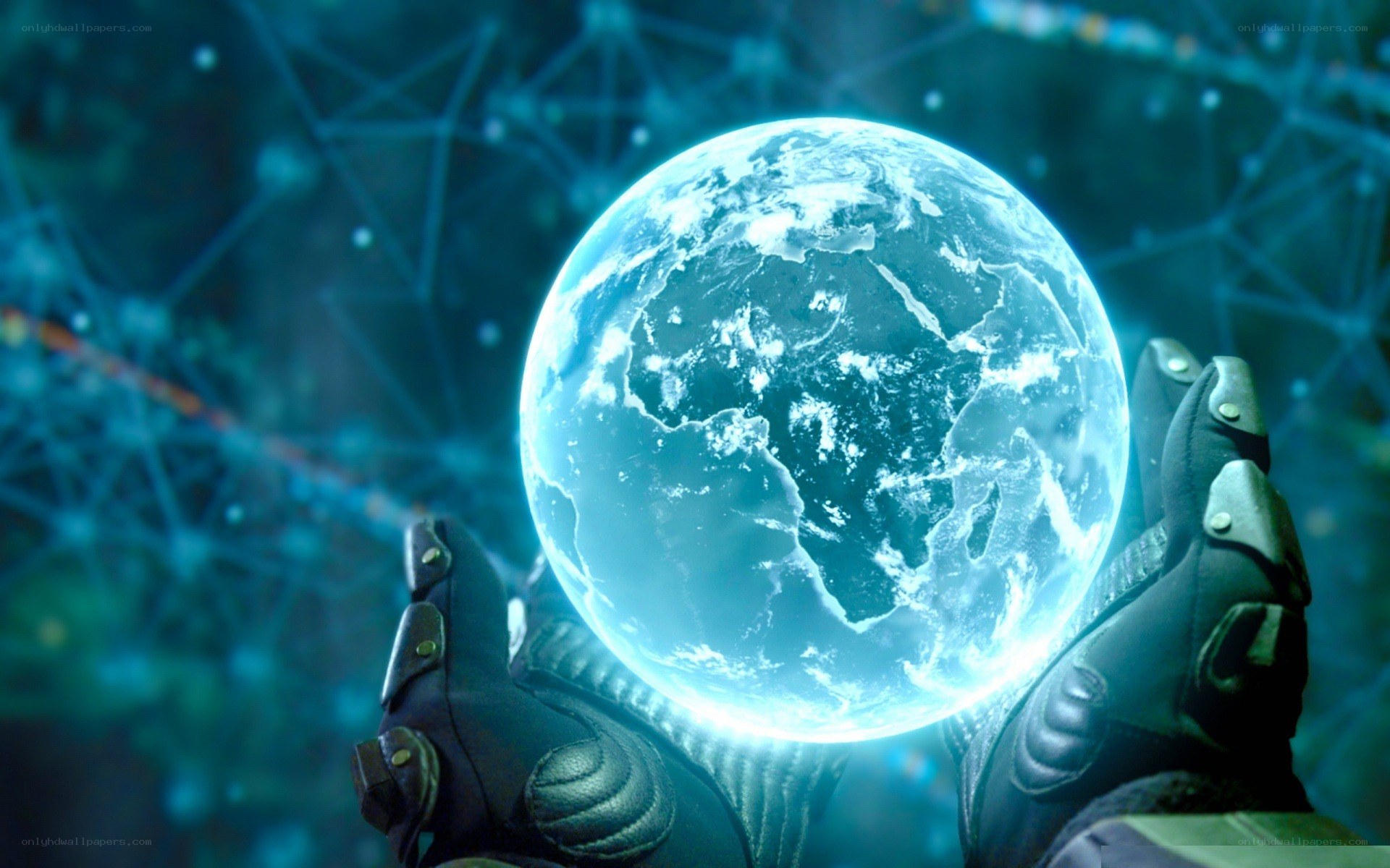 hands holding glowing earth