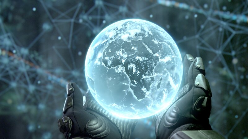 Hands Holding Glowing Earth — Blue