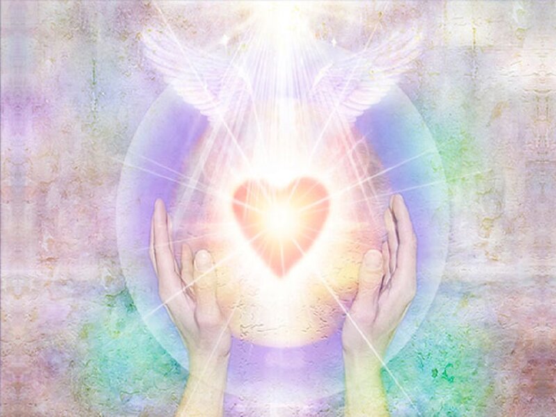 Hands Holding Glowing Heart — White
