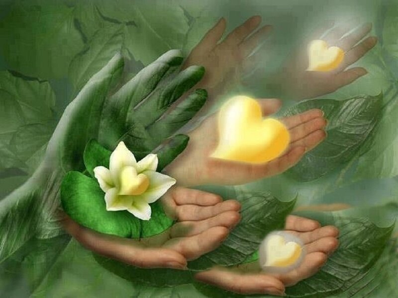 Hands Holding Glowing Hearts