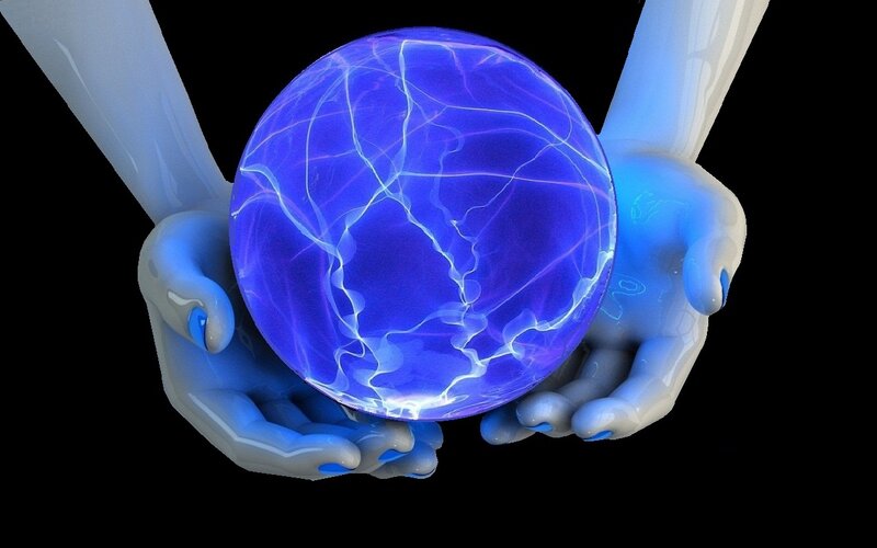 Hands Holding Glowing Orb — Blue