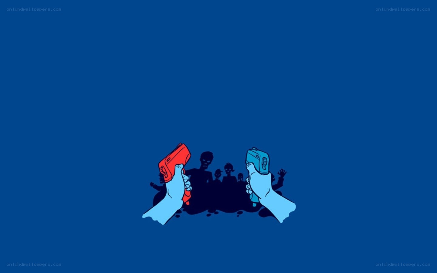hands holding guns against zombies