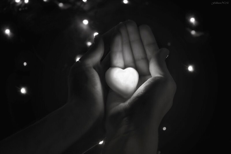 Hands Holding Heart — Black, Dramatic, Night