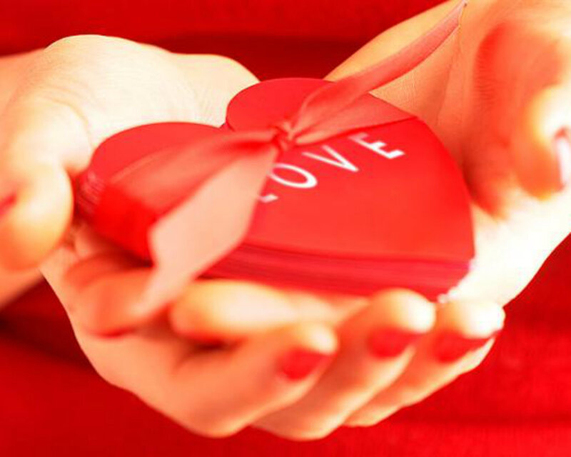 Hands Holding Heart Box — Red