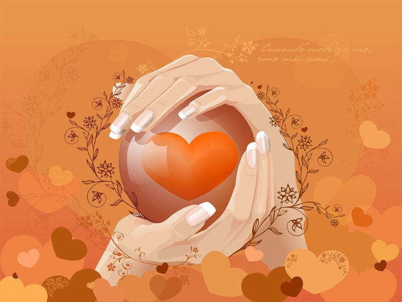 Hands Holding Heart — Orange, Romantic