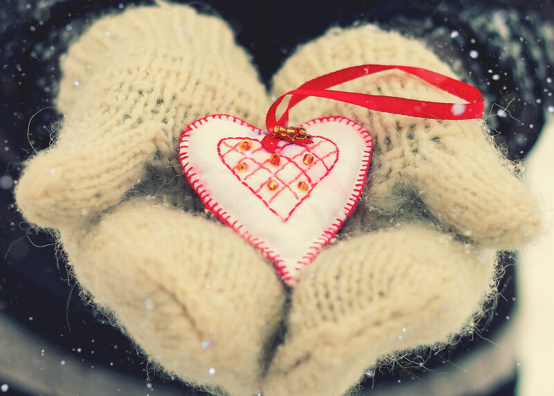 Hands Holding Heart Ornament — White, Cozy