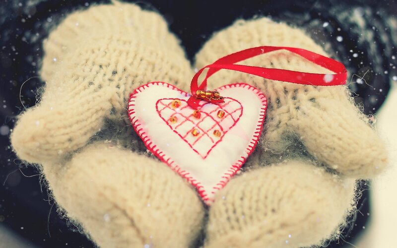 Hands Holding Heart Ornament — White, Cozy, Winter, Photograph, Mittens