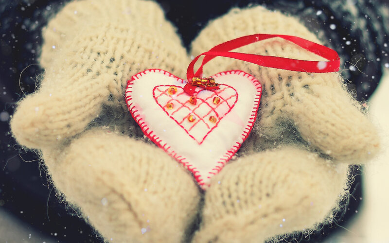 Hands Holding Heart Ornament — White, Cozy, Winter