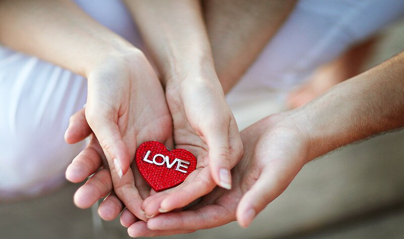 Hands Holding Heart — Red, Romantic, Photograph