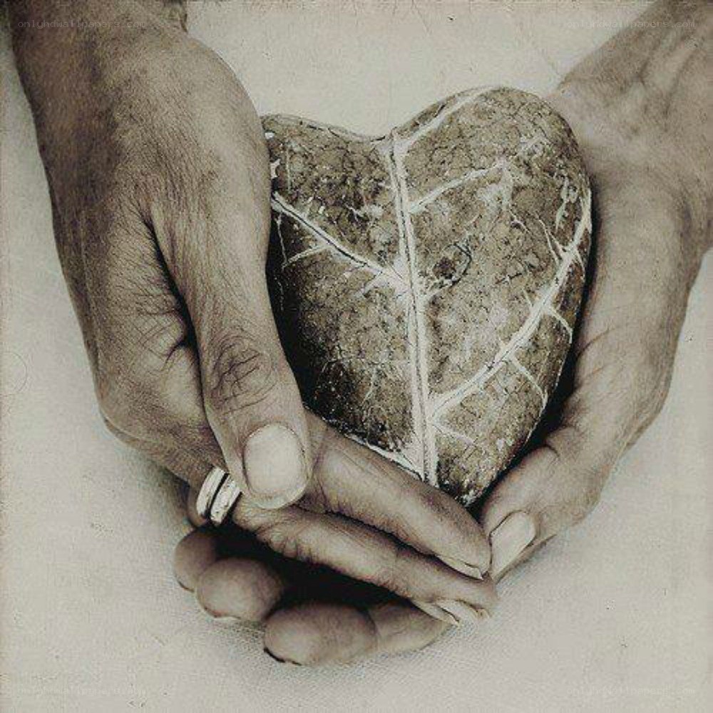 hands holding heart-shaped stone