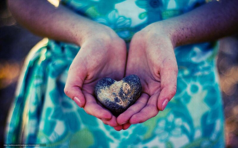 Hands Holding Heart-shaped Stone — Blue, Serene