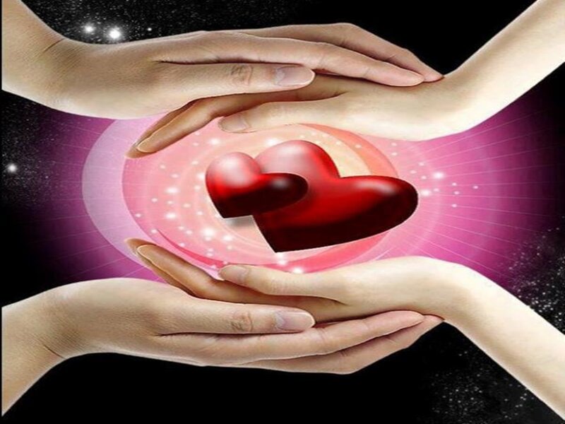 Hands Holding Hearts — Red