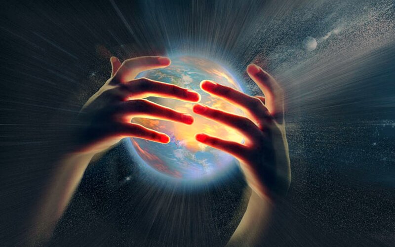 Hands Holding Planet Earth — Blue, Dramatic
