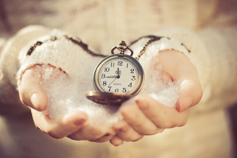 Hands Holding Pocket Watch — White, Calm