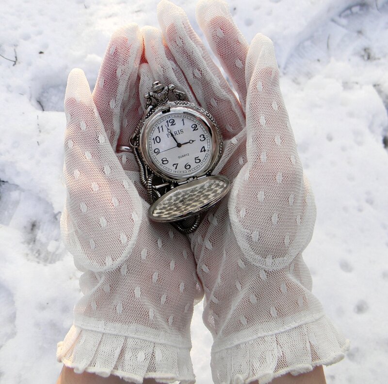 Hands Holding Pocket Watch — White