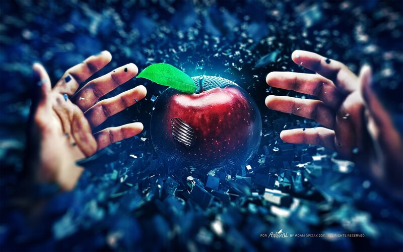 Hands Holding Red Apple — Blue