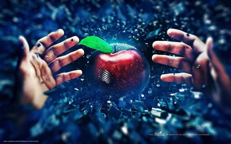 Hands Holding Red Apple — Dramatic, Digital Art, Leaf