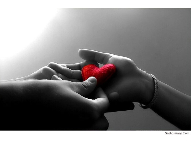 Hands Holding Red Heart — Black