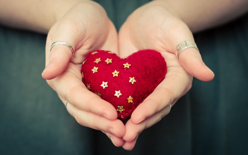 Hands Holding Red Heart — Calm, Photograph, Rings